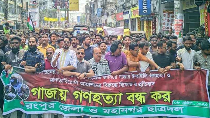 গণহত্যার প্রতিবাদে রংপুরে ছাত্রদলের বিক্ষোভ