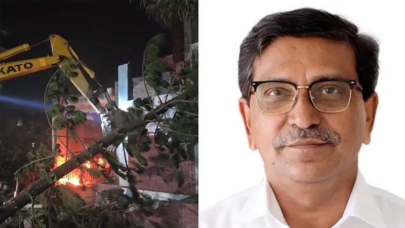 বুলডোজার দিয়ে ভাঙ্গা হচ্ছে হানিফের বাড়ি