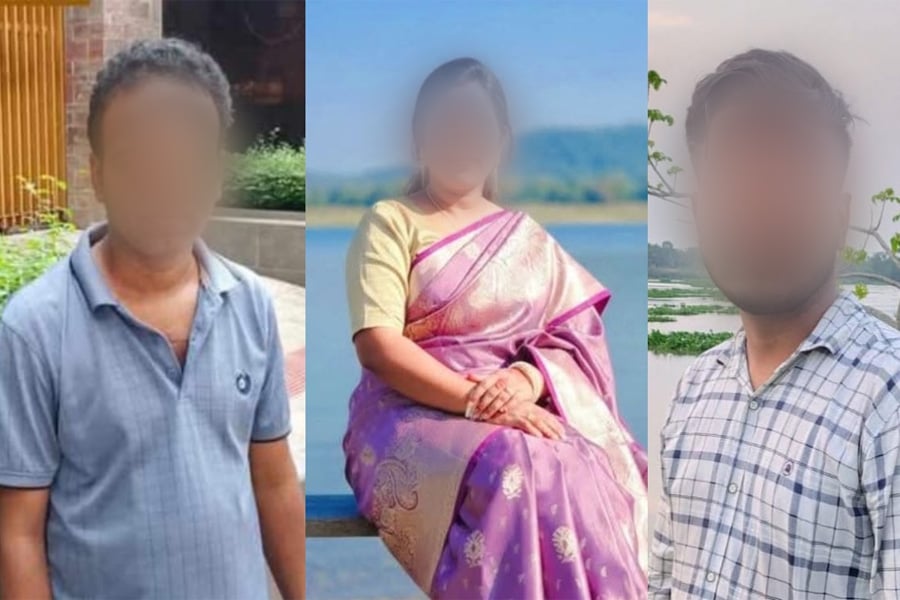 বাঁ থেকে স্বামী সজল কুমার দেউরী, তার স্ত্রী রঞ্জিতা রানী হালদার ও পরকীয়া প্রেমিক অভিযুক্ত শোভন বেপারী।  ছবি: ভিওডি বাংলা