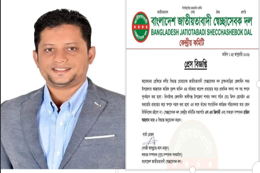 স্বেচ্ছাসেবক দল নেতা আরিফ নুরুল আমিনের বহিষ্কারাদেশ প্রত্যাহার