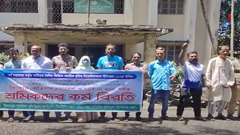 কিশোরগঞ্জে বিএডিসি শ্রমিকদের কর্মবিরতি ও মানববন্ধন