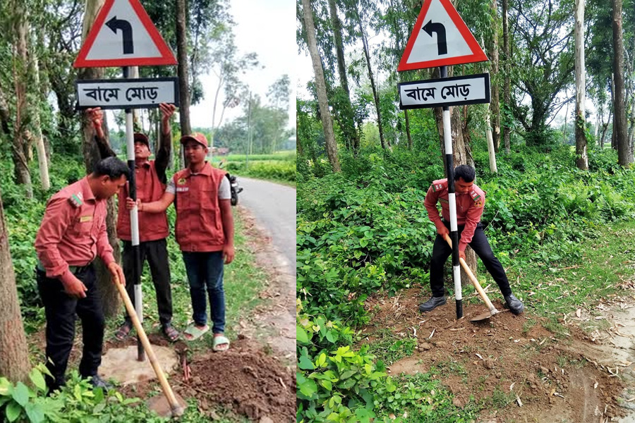 সেনুয়ায় ঝুঁকিপূর্ণ বাঁকে সতর্কীকরণ সাইনপোস্ট পুনঃস্থাপন