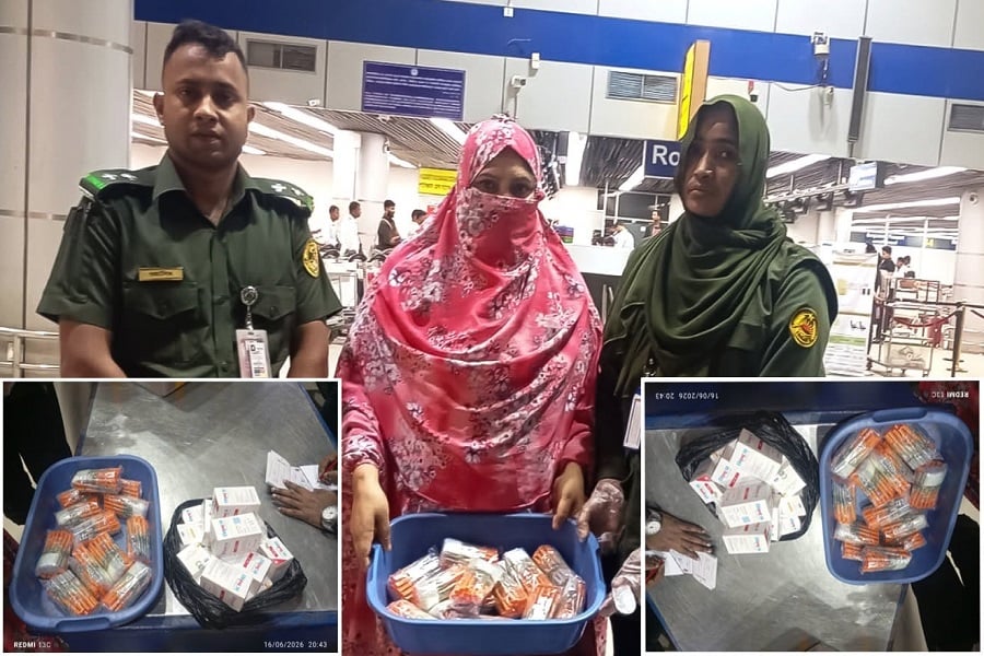 দেহে লুকিয়ে সিরিঞ্জ-ওষুধ পাচার, শাহজালালে চীনগামী নারী আটক