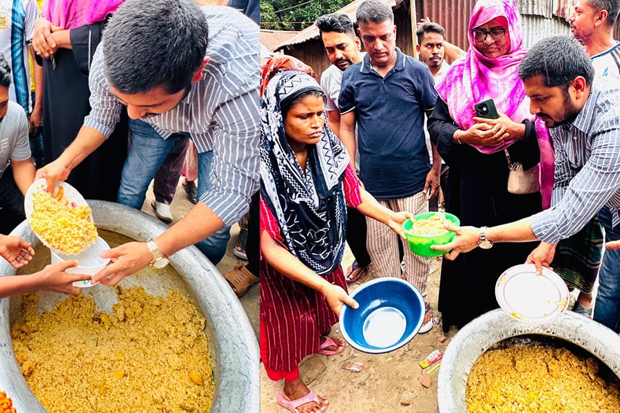 চারদিন ধরে জলাবদ্ধতায় ক্ষতিগ্রস্তদের খাবার দিচ্ছেন বিএনপি নেতা
