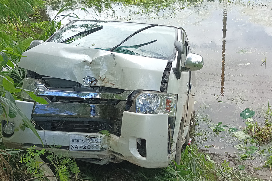রাজবাড়ীতে গোল্ডেন লাইনের ধাক্কায় মাইক্রোবাস খাদে